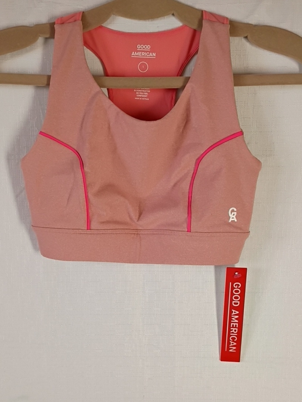 Good American Coral Pink High-Support Sports Bra with Contrast Piping Size 1